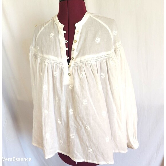 Electric & Rose Sasha Top Tunic Sheer Cotton Shirt in Cloud White Embroidered M - Picture 5 of 12